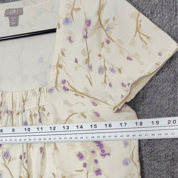 J. Jill Sweater Womens Petite Small Ivory Floral Stretch Knit Short Sleeve Top - Picture 7 of 12